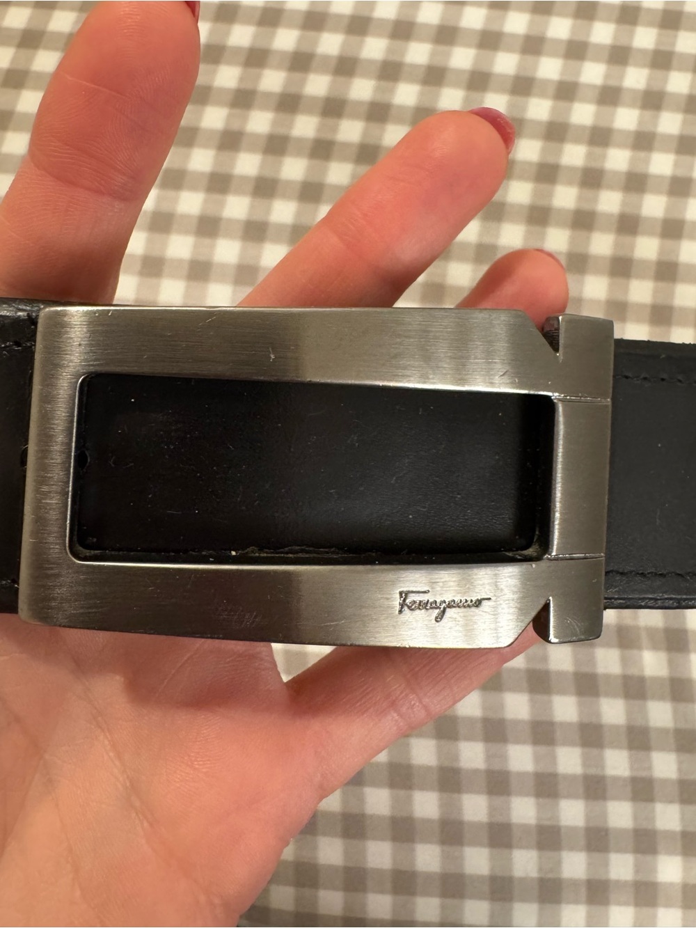 Salvatore Ferragamo Men’s Black Leather Belt Silver Buckle Size 90 Italy